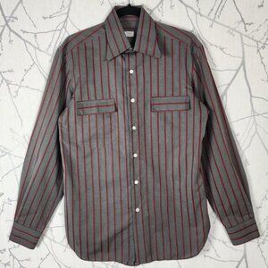 Oriali Firenze Gray Red Stripe 100% Cotton Flap Pocket Shirt
